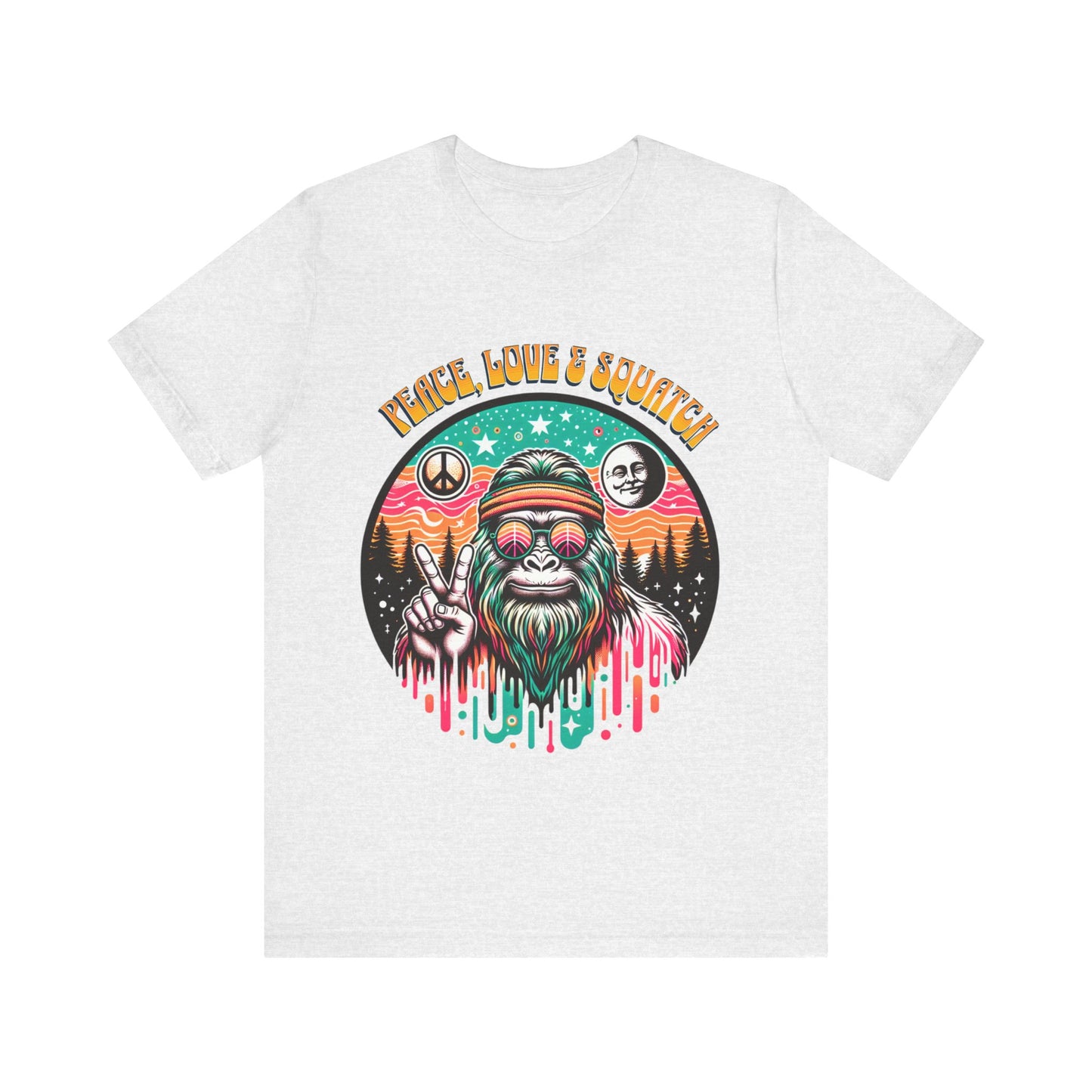 Peace, Love and Squatch - Unisex Jersey Short Sleeve Tee.