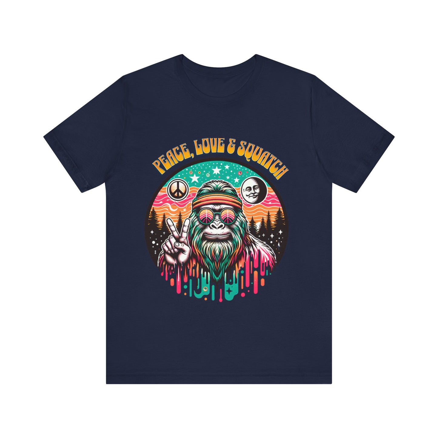 Peace, Love and Squatch - Unisex Jersey Short Sleeve Tee.
