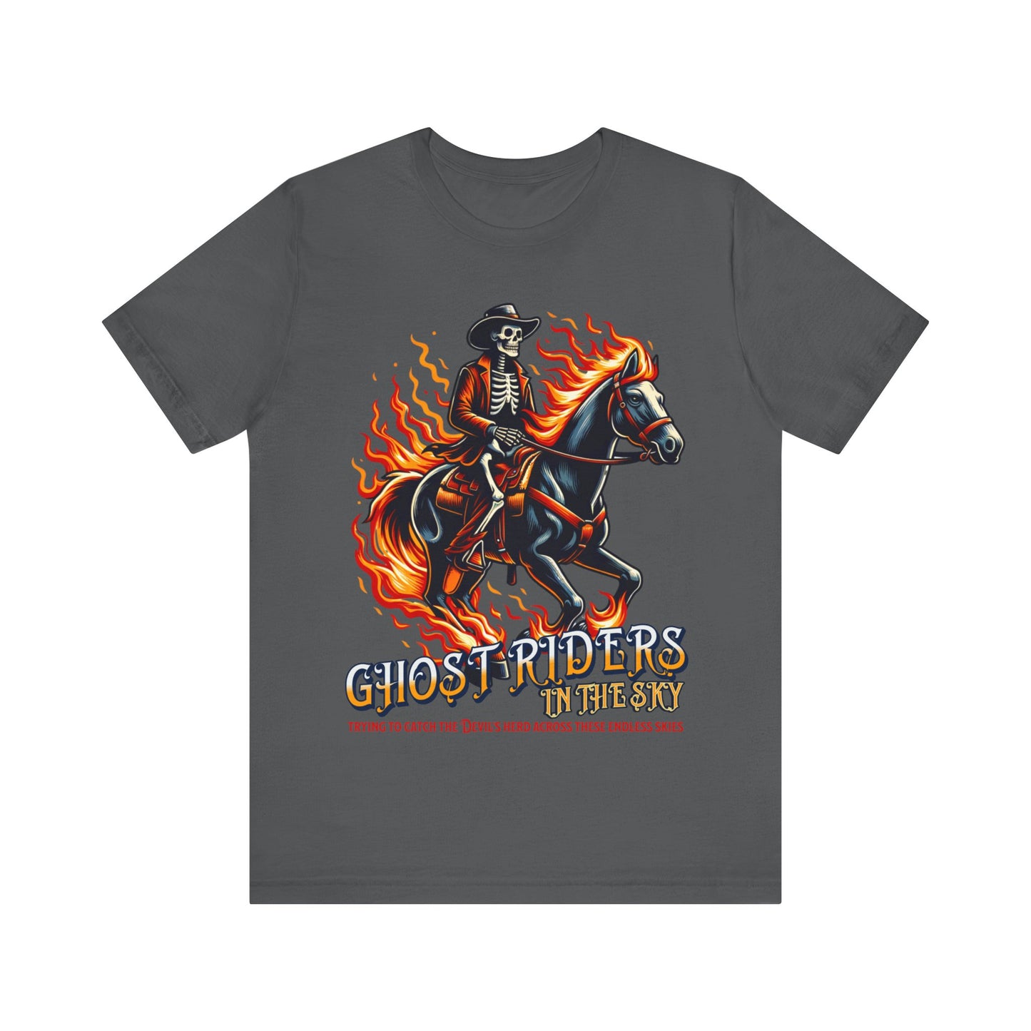 "Ride into the sunset with our 'Ghost Riders' tee, inspired by Johnny Cash's iconic song. Embrace the spirit of the wild west with this timeless design. Get yours now!"