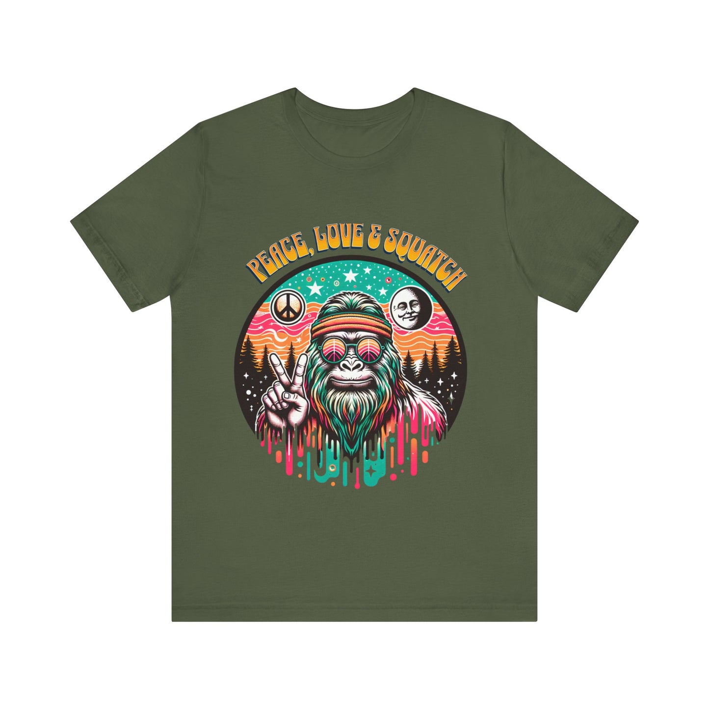 Peace, Love and Squatch - Unisex Jersey Short Sleeve Tee.