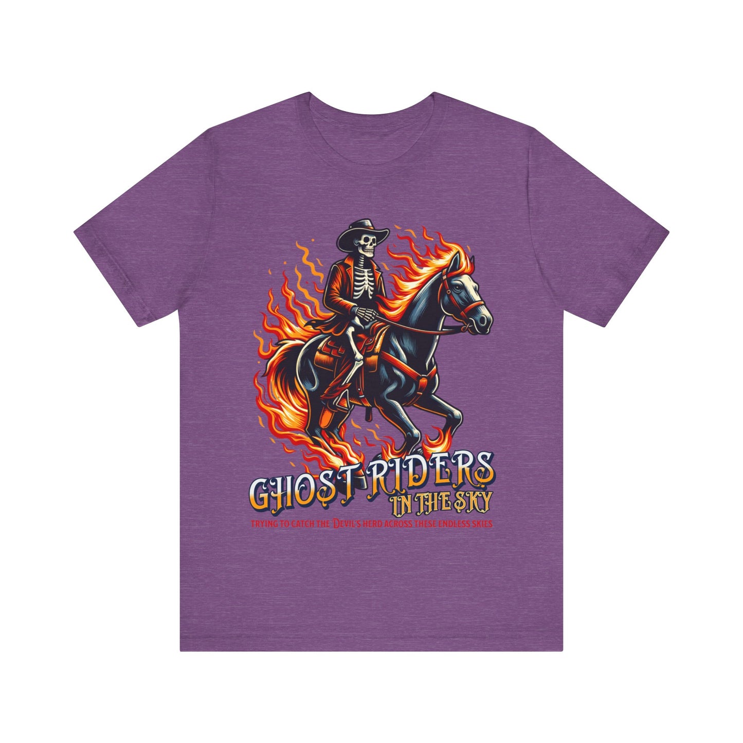 "Ride into the sunset with our 'Ghost Riders' tee, inspired by Johnny Cash's iconic song. Embrace the spirit of the wild west with this timeless design. Get yours now!"
