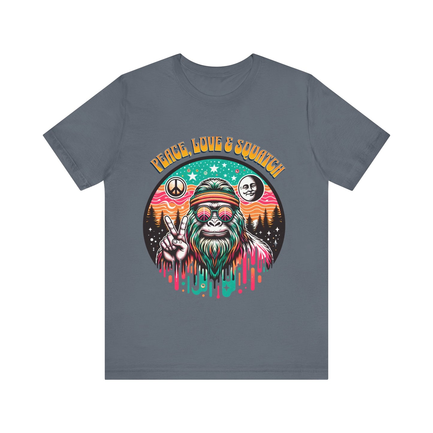 Peace, Love and Squatch - Unisex Jersey Short Sleeve Tee.