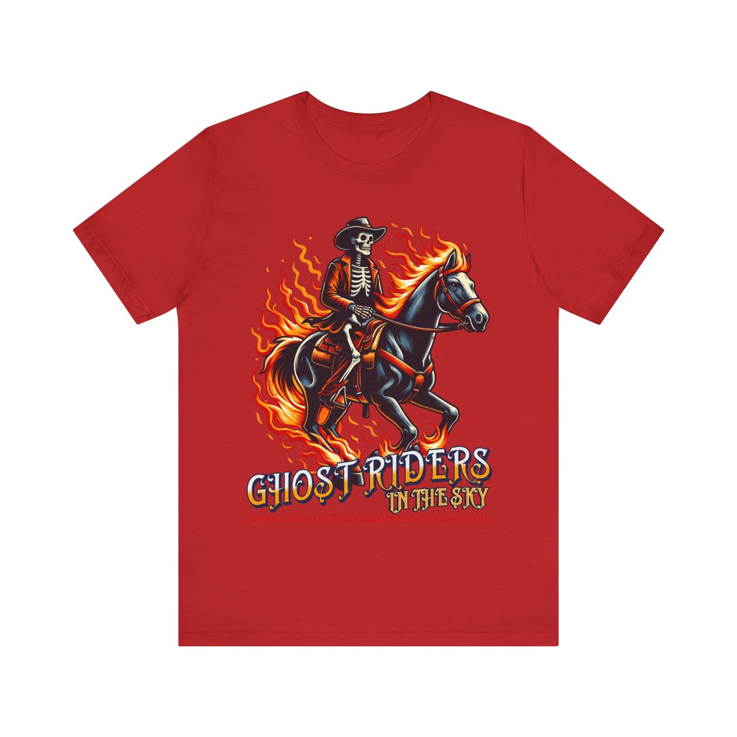 "Ride into the sunset with our 'Ghost Riders' tee, inspired by Johnny Cash's iconic song. Embrace the spirit of the wild west with this timeless design. Get yours now!"