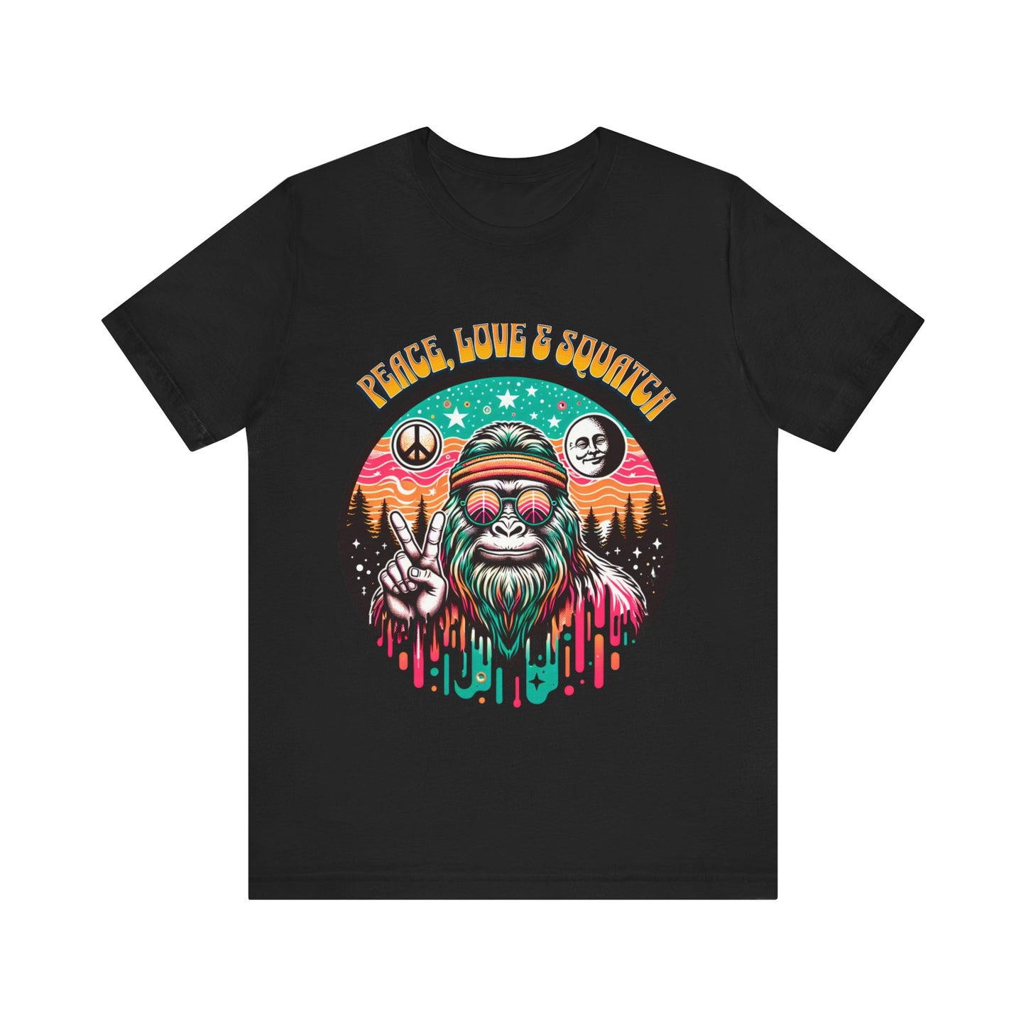Peace, Love and Squatch - Unisex Jersey Short Sleeve Tee.