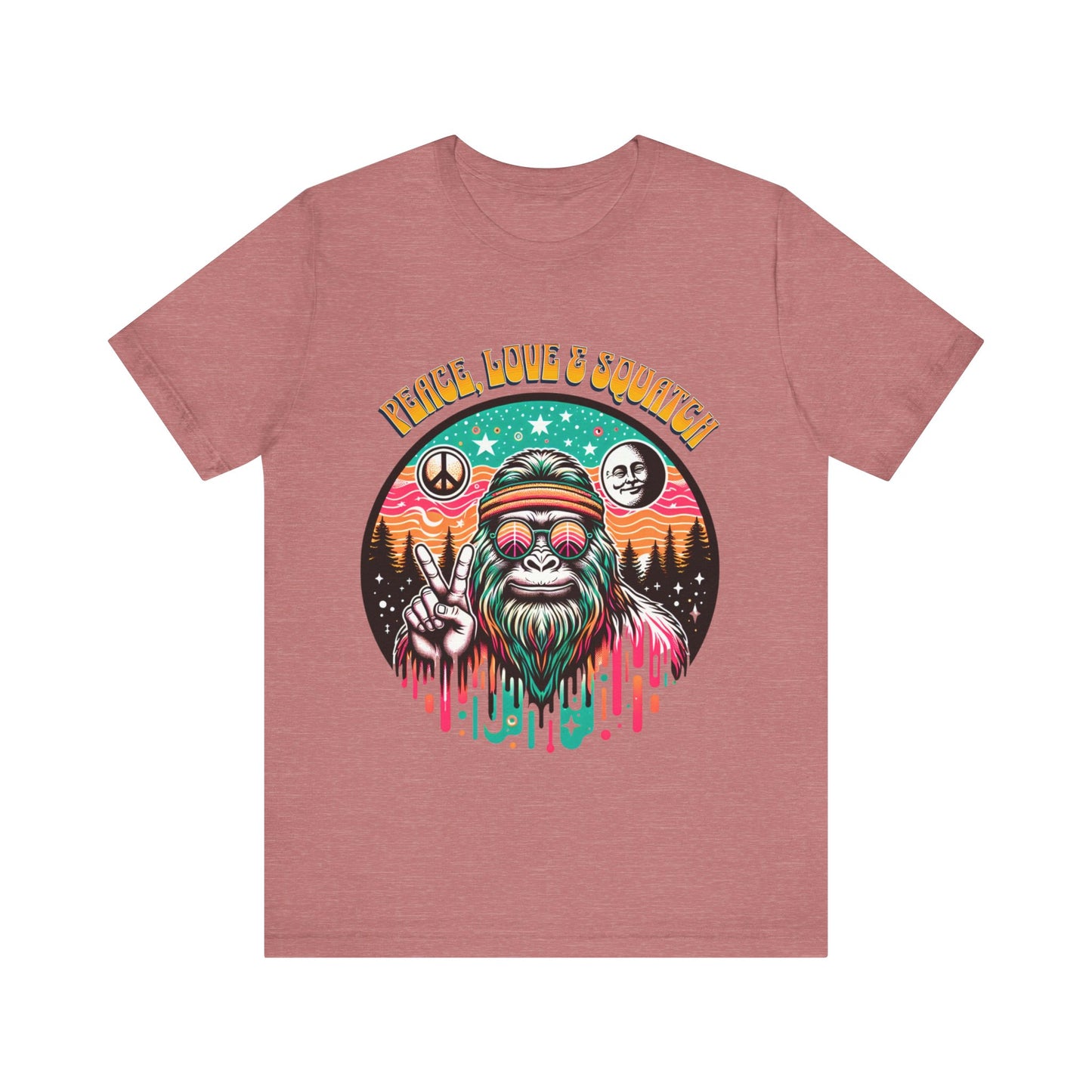 Peace, Love and Squatch - Unisex Jersey Short Sleeve Tee.