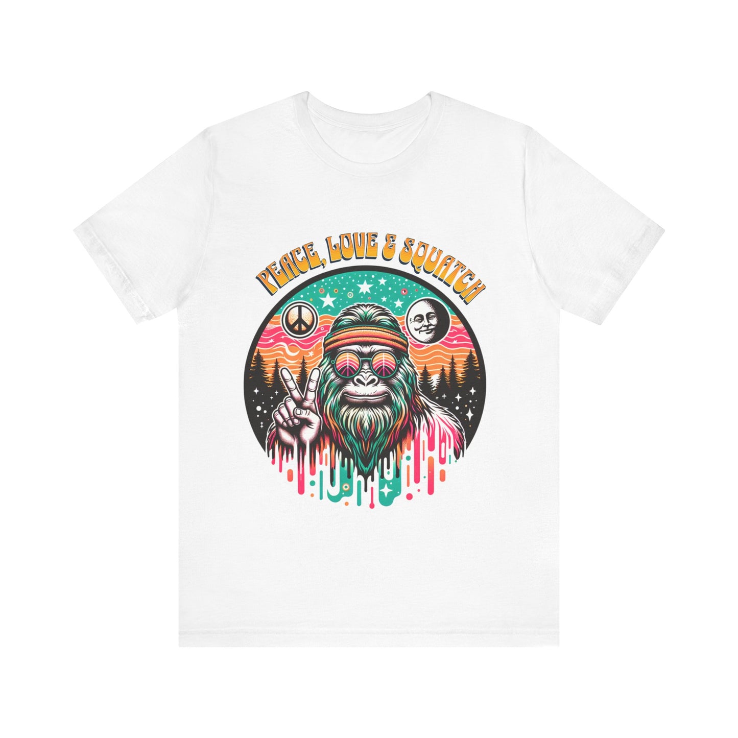 Peace, Love and Squatch - Unisex Jersey Short Sleeve Tee.