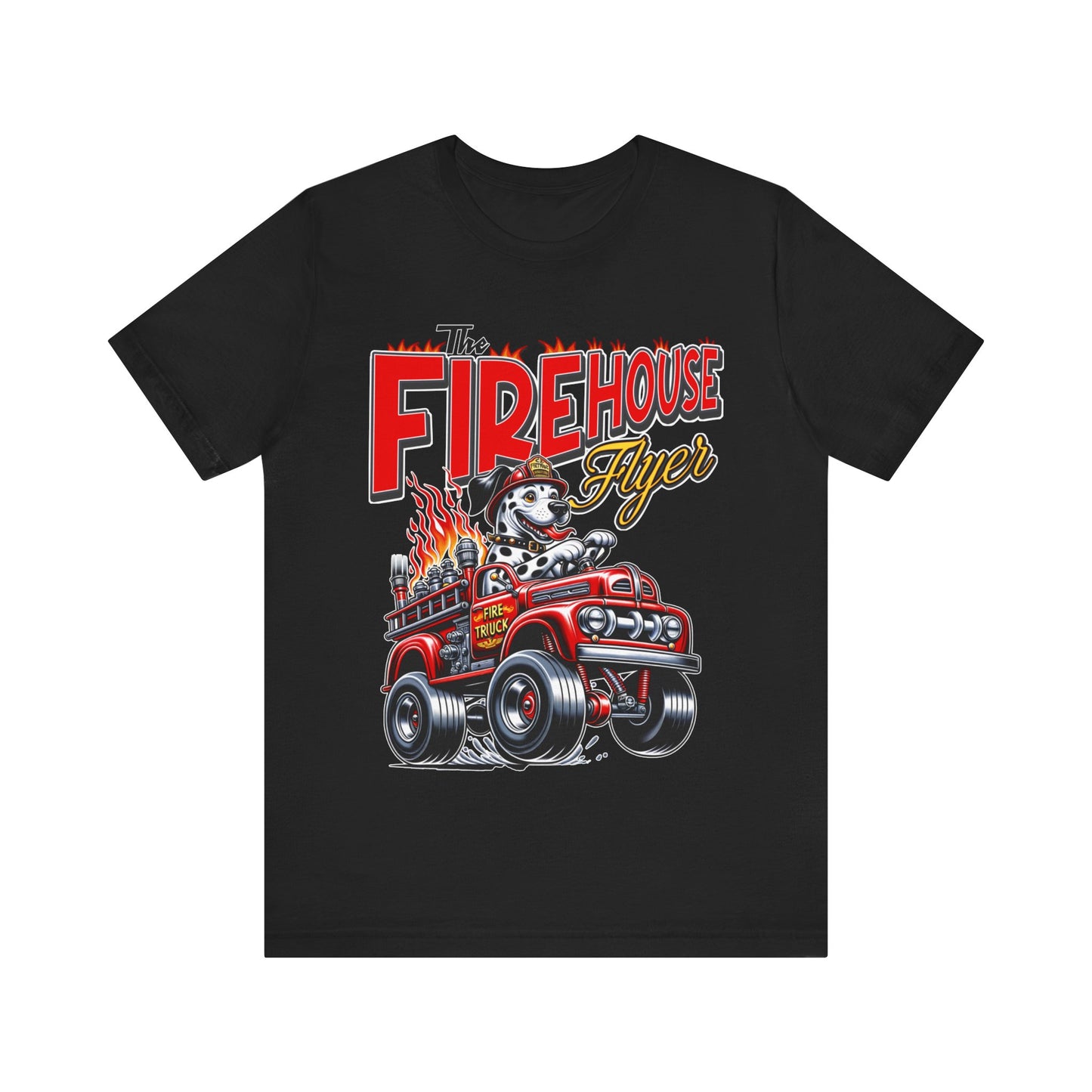 "Rev up your style with our 'Firehouse Flyer' tee, inspired by Big Daddy Roth's legendary designs. Blaze a trail with this fiery tribute. Get yours now!"