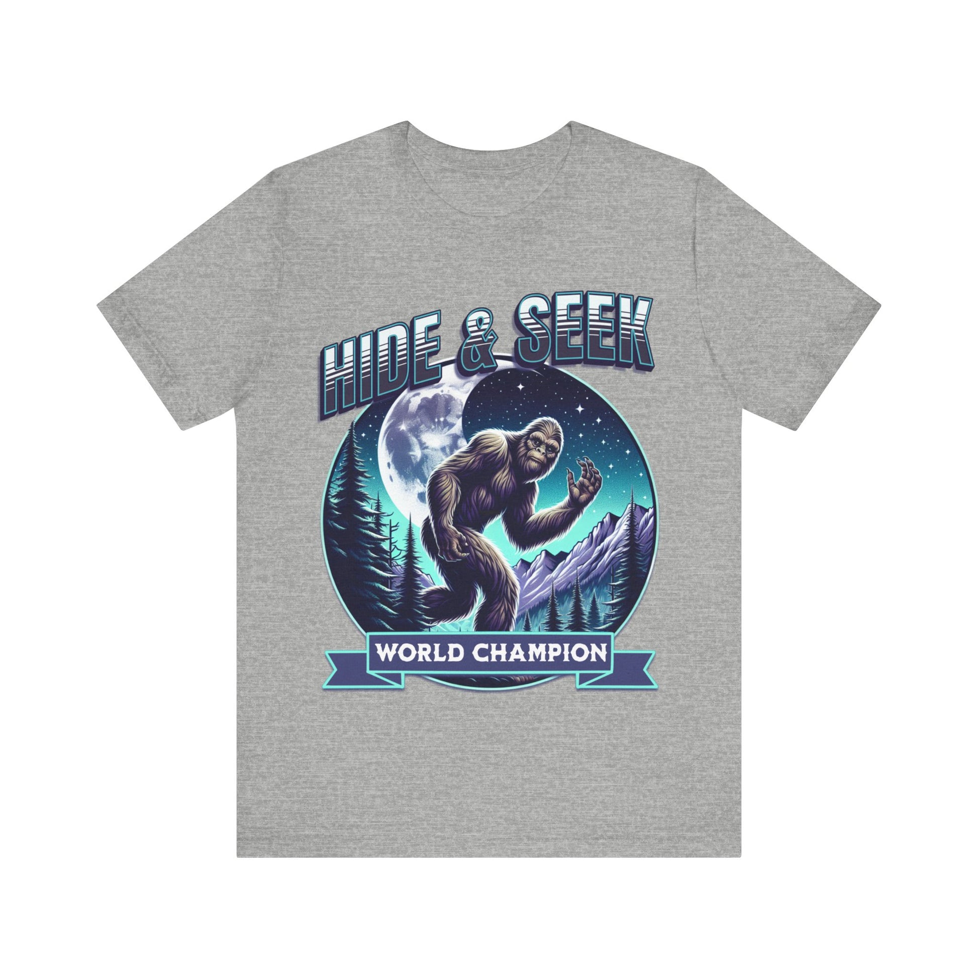 "Join the search with our 'Bigfoot - Hide and Seek World Champion' tee. Embrace the mystery and humor with this unique design. Get yours now!"
