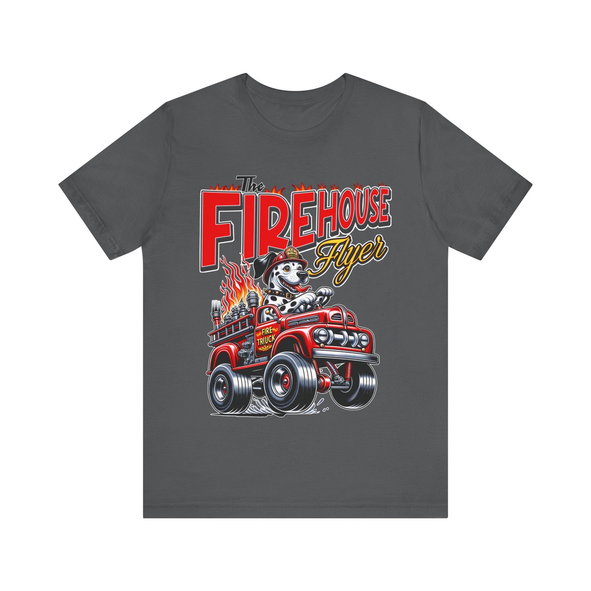 "Rev up your style with our 'Firehouse Flyer' tee, inspired by Big Daddy Roth's legendary designs. Blaze a trail with this fiery tribute. Get yours now!"