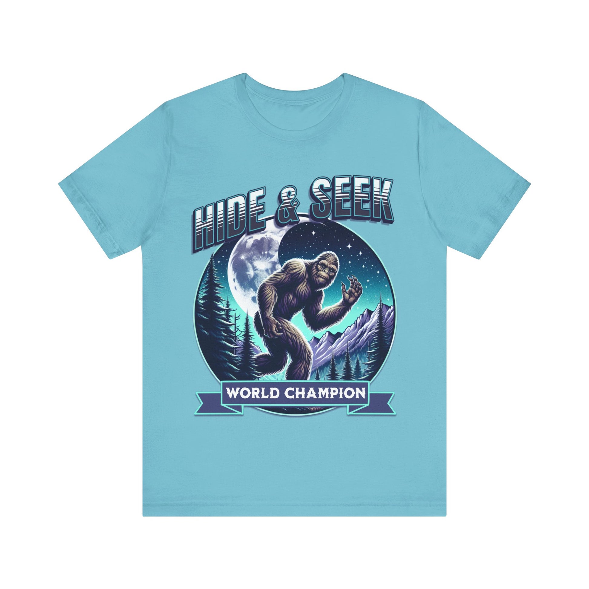 "Join the search with our 'Bigfoot - Hide and Seek World Champion' tee. Embrace the mystery and humor with this unique design. Get yours now!"