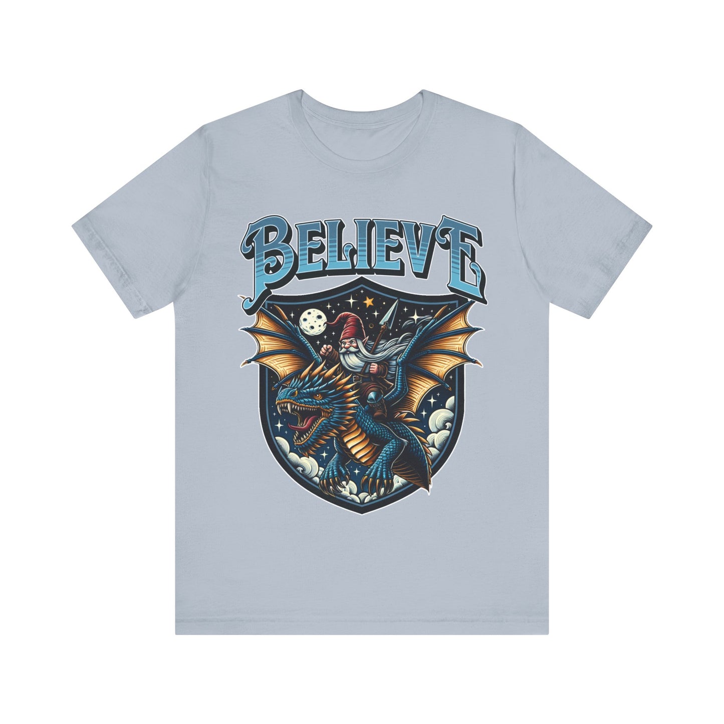 "Believe in Dragons t-shirt with a humorous dragon design"