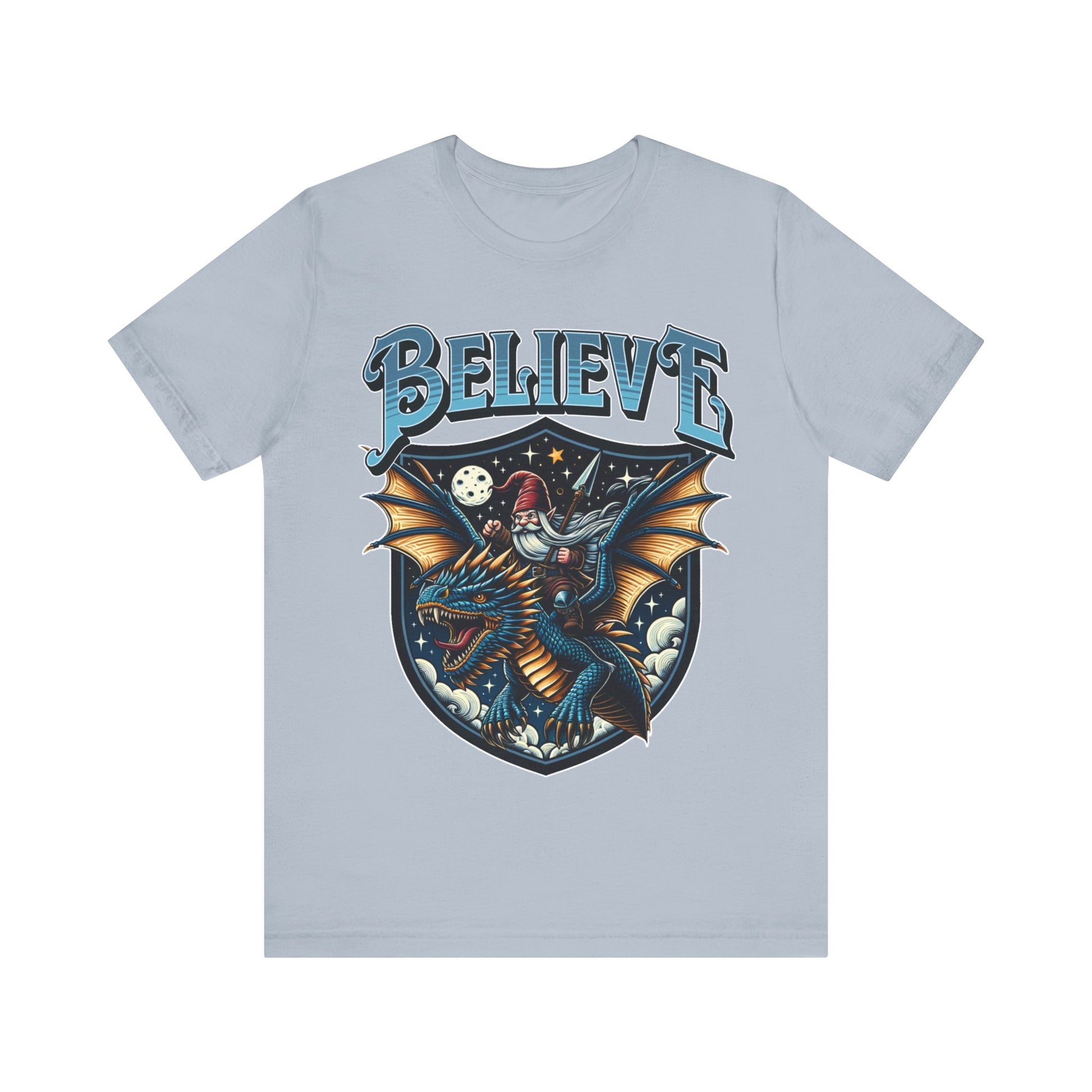 "Believe in Dragons t-shirt with a humorous dragon design"