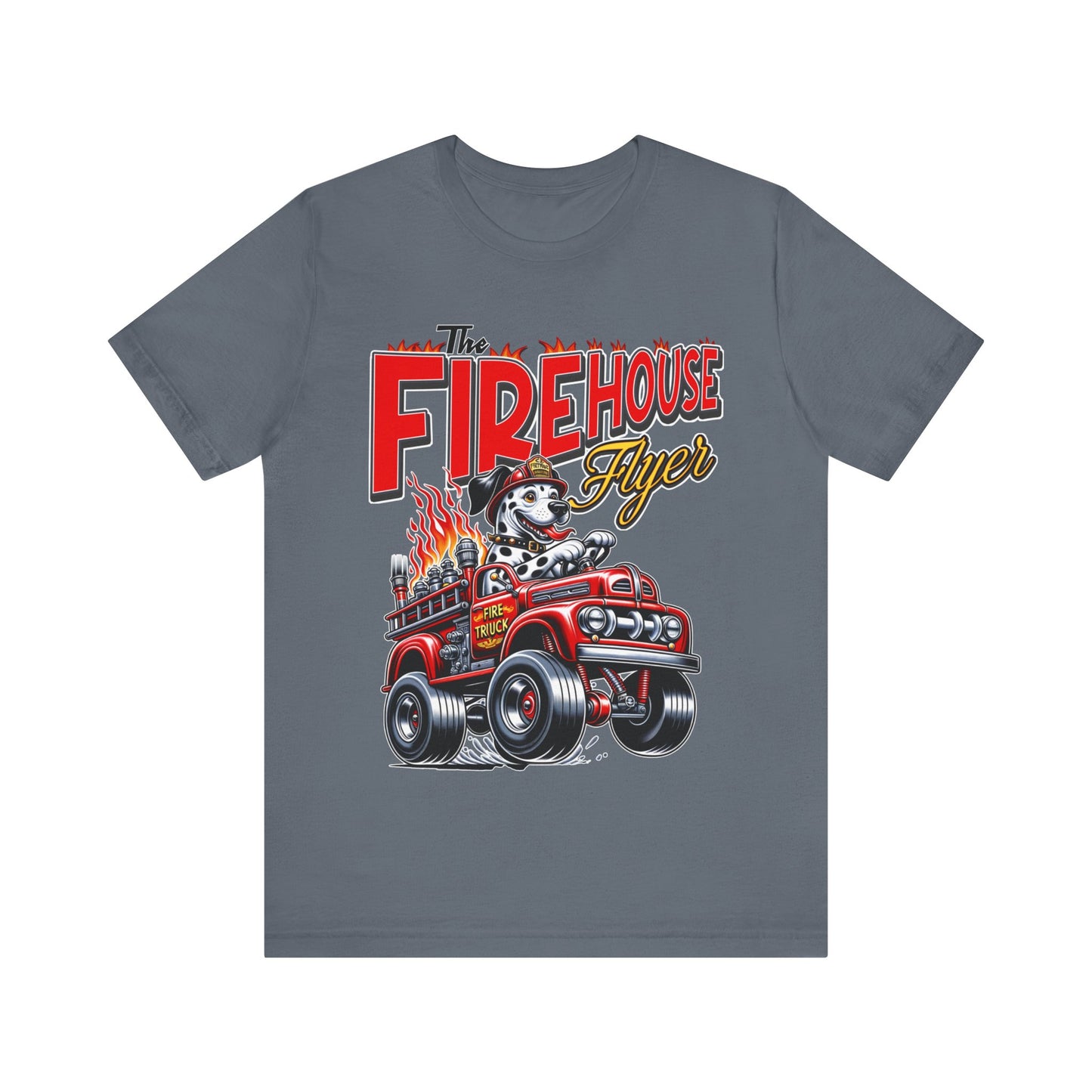 "Rev up your style with our 'Firehouse Flyer' tee, inspired by Big Daddy Roth's legendary designs. Blaze a trail with this fiery tribute. Get yours now!"