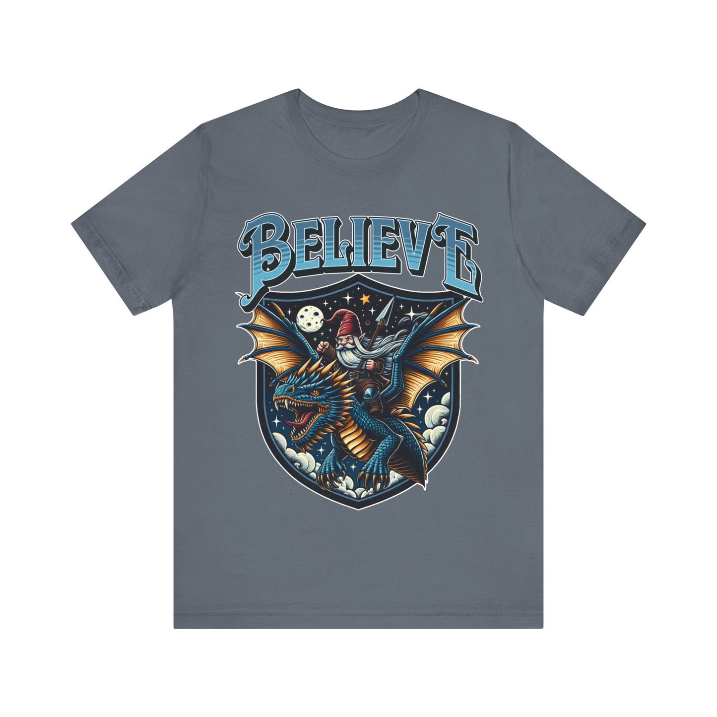 "Believe in Dragons t-shirt with a humorous dragon design"