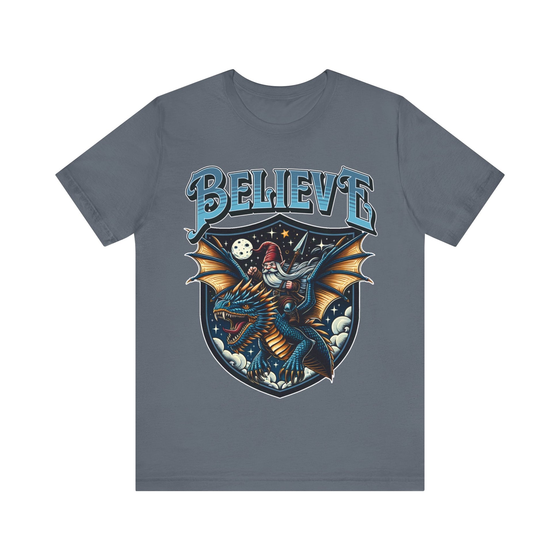 "Believe in Dragons t-shirt with a humorous dragon design"