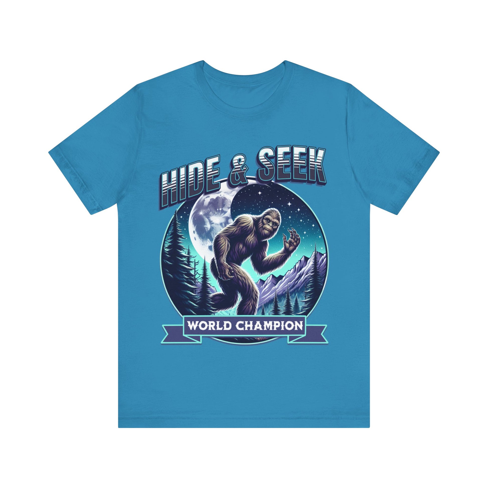 "Join the search with our 'Bigfoot - Hide and Seek World Champion' tee. Embrace the mystery and humor with this unique design. Get yours now!"