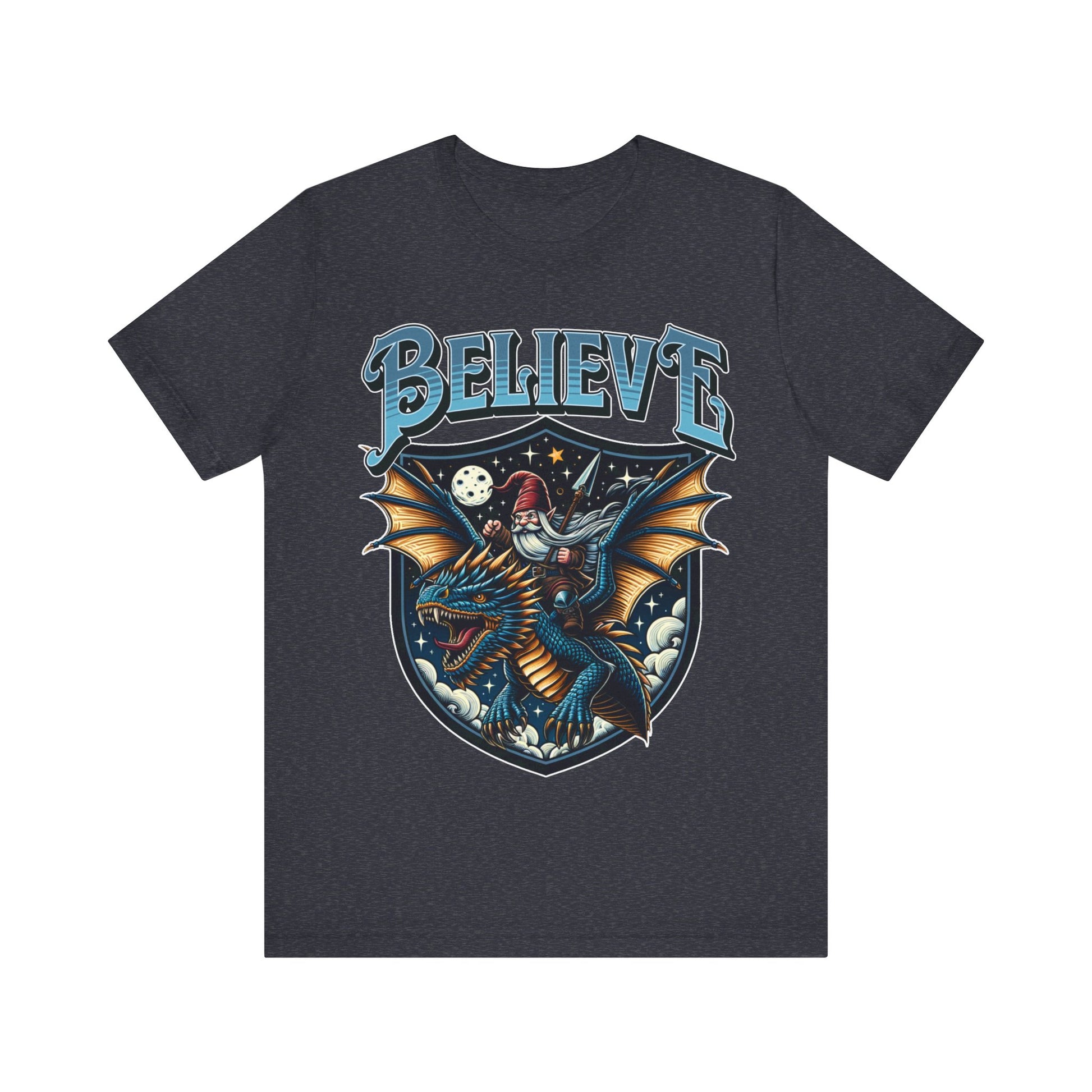 "Believe in Dragons t-shirt with a humorous dragon design"