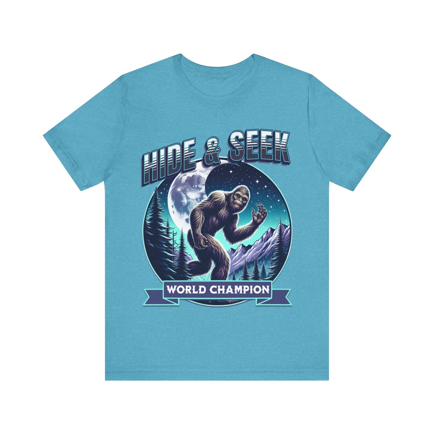 "Join the search with our 'Bigfoot - Hide and Seek World Champion' tee. Embrace the mystery and humor with this unique design. Get yours now!"