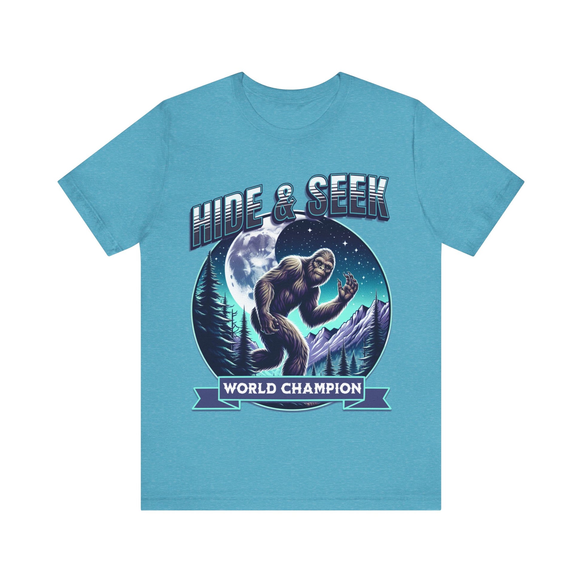 "Join the search with our 'Bigfoot - Hide and Seek World Champion' tee. Embrace the mystery and humor with this unique design. Get yours now!"