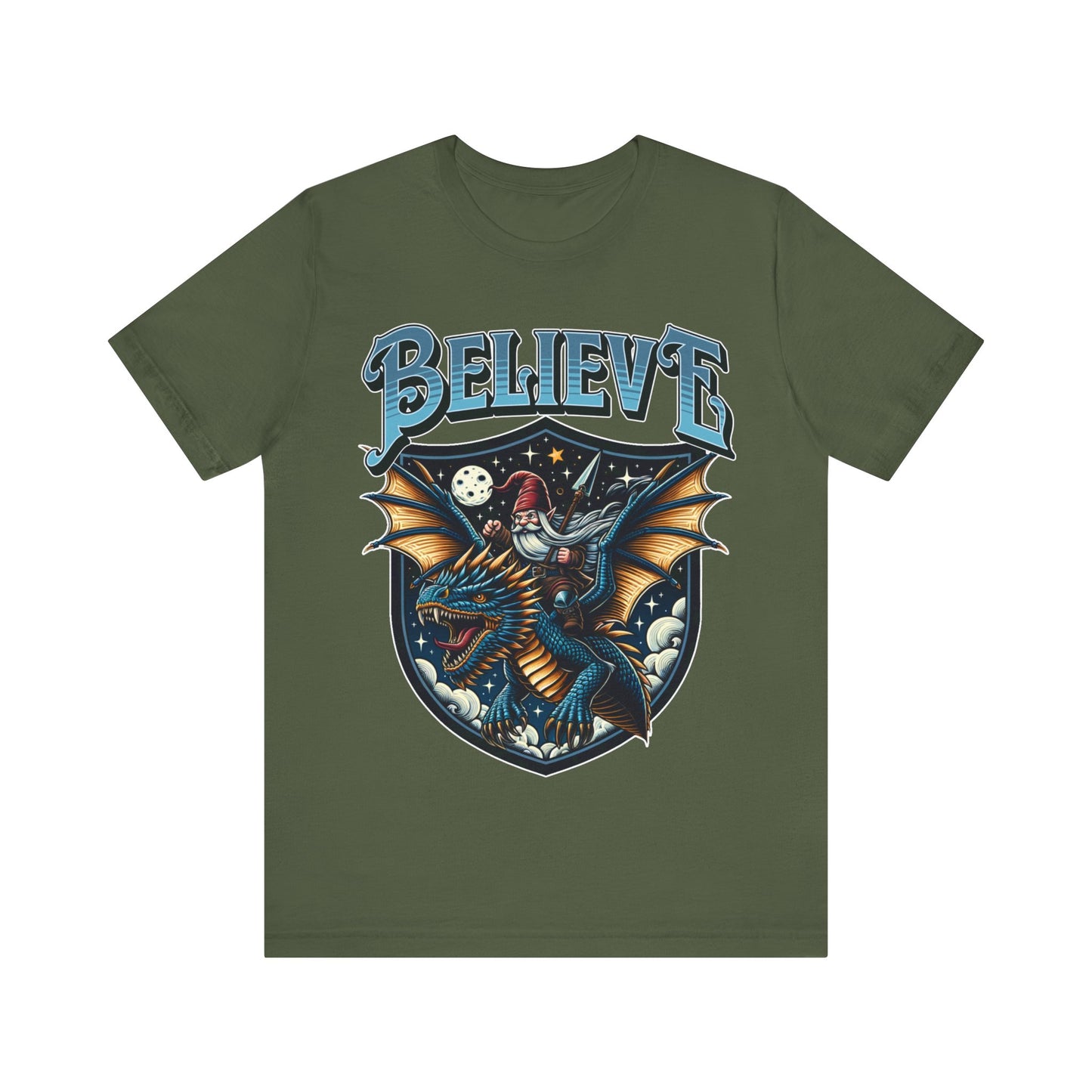 "Believe in Dragons t-shirt with a humorous dragon design"