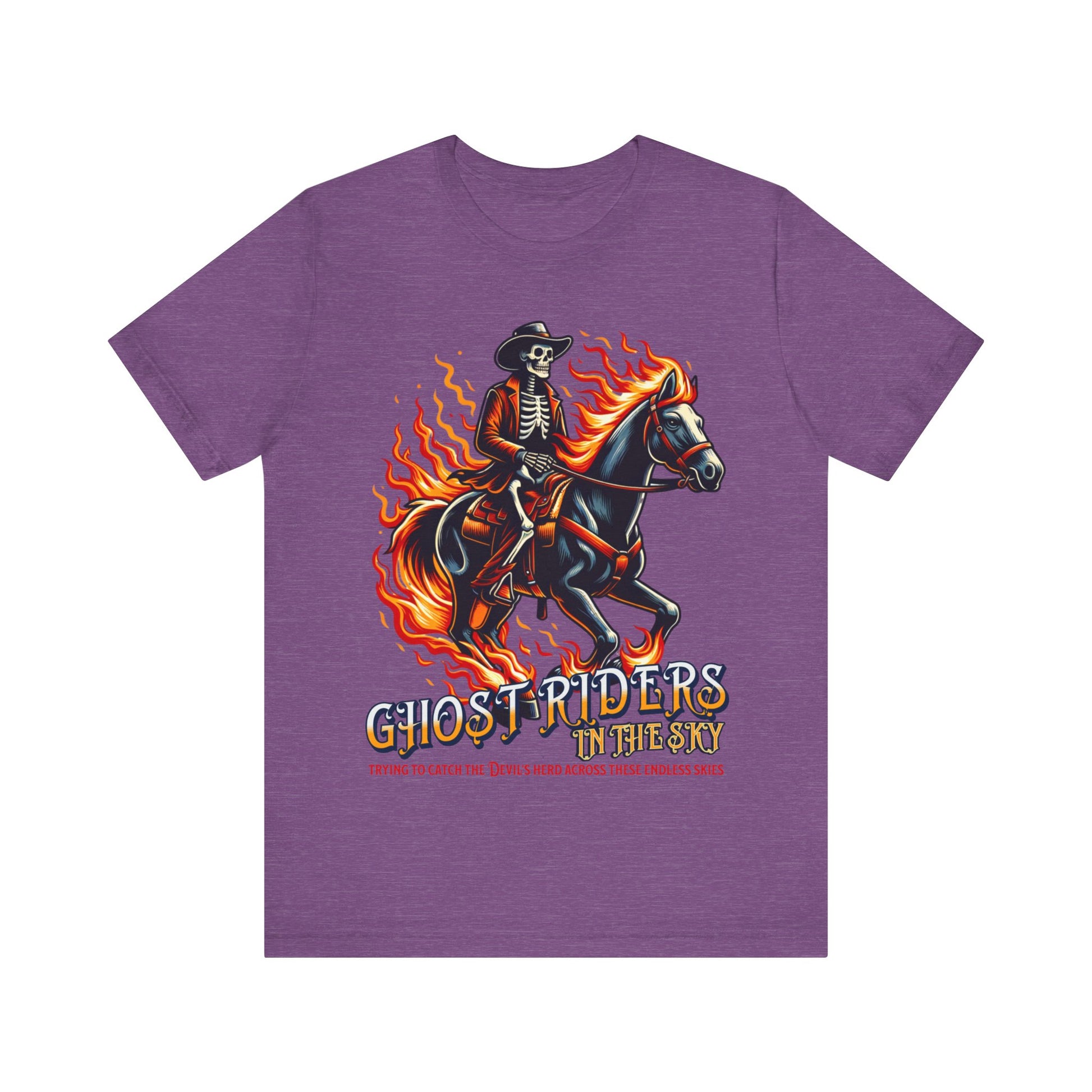 "Ride into the sunset with our 'Ghost Riders' tee, inspired by Johnny Cash's iconic song. Embrace the spirit of the wild west with this timeless design. Get yours now!"